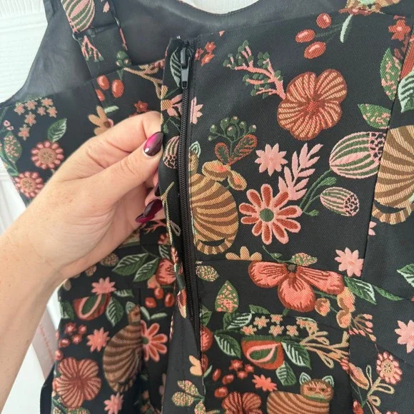 NWT ModCloth 2 Cat Print Floral‎ Jacquard Fit and Flare Dress Sleeveless Black - Picture 7 of 10